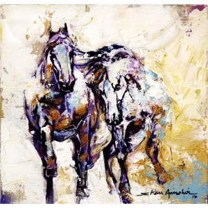 Shan Amrohvi, 08 x 08 inch, Oil on Canvas, Horse Painting, AC-SA-124
